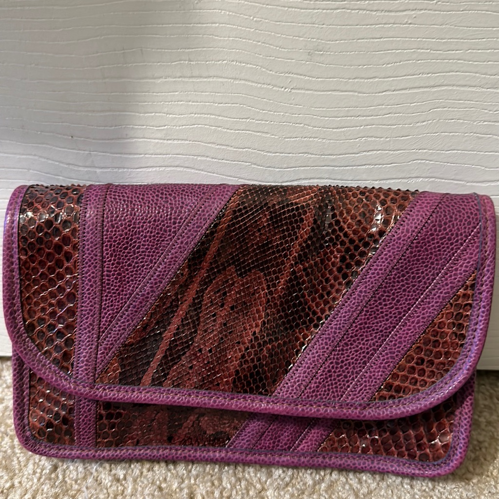 Carlos Falchi Purple Snakeskin And Larger Small Clutch Shoulder Bag